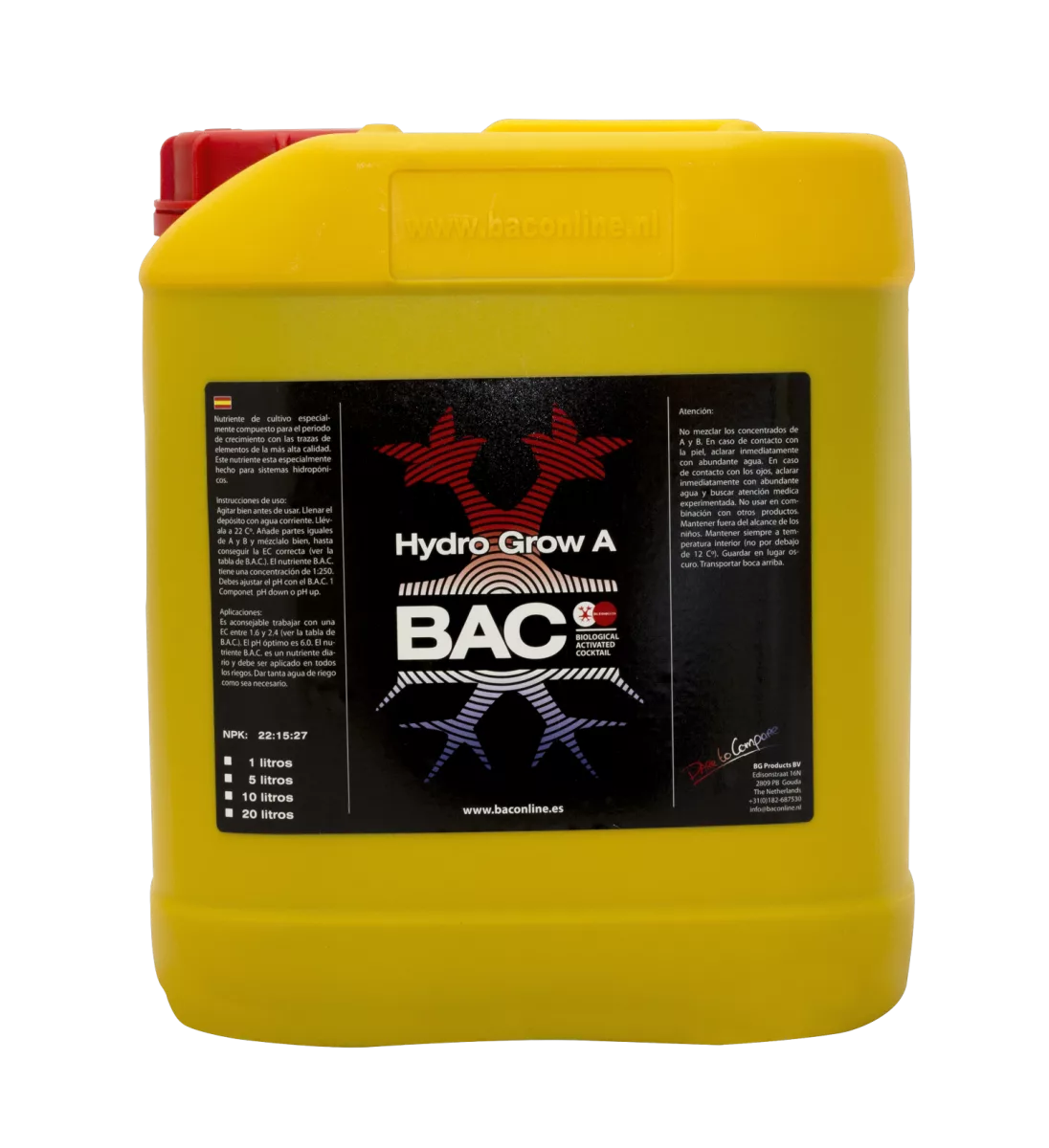 Hydro Grow A BAC – Fertilizante Mineral Líquido para Hidroponía y Coco - Imagen 2