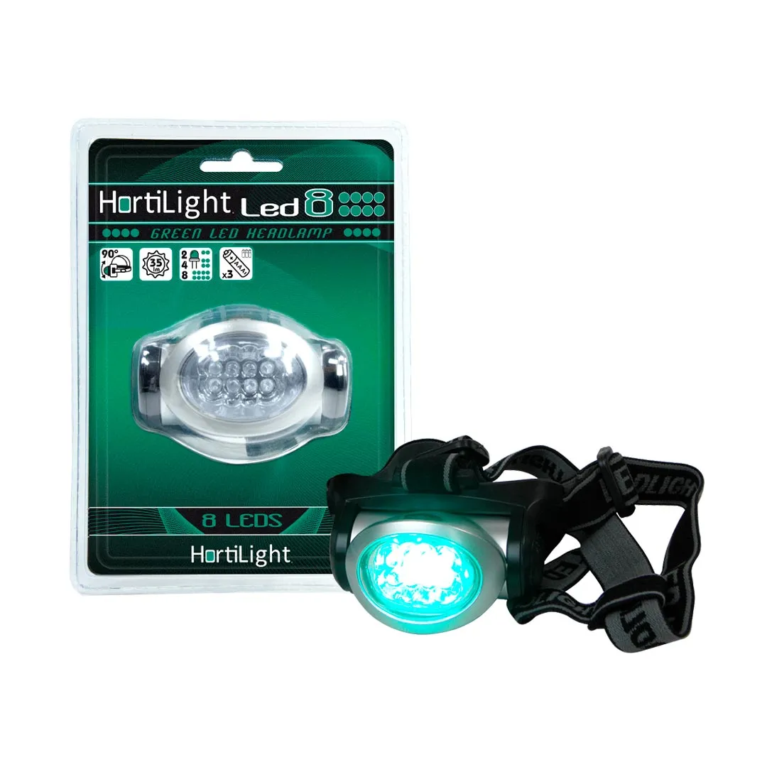Linterna Frontal LED Verde HortiLight 8 LEDs - Luz Nocturna Jardinería