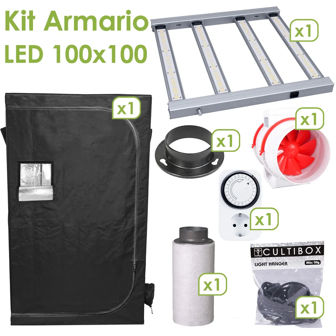 Kit armario Cultibox Light Plus 100 x 100 cm con LED Agrolite QB320 y extracción