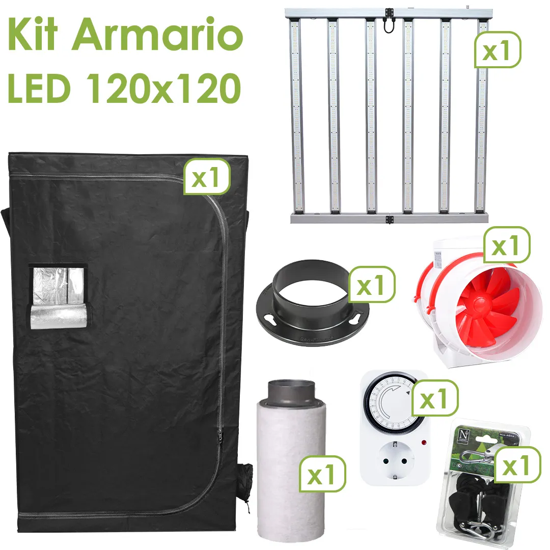 Kit armario Cultibox Light Plus 120 x 120 cm con LED Agrolite QB730 y extracción