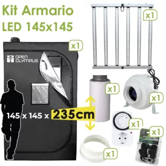 Kit Completo Iluminación LED y Armario Cultibox Olympus 145x145 cm