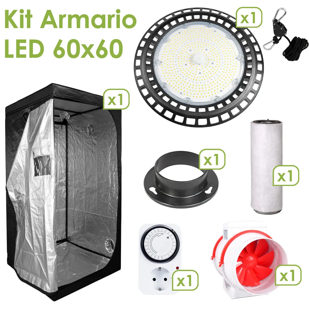 Kit armario Cultibox Light Plus 60 x 60 cm con LED Agrolite AgroBell 200 W y extracción
