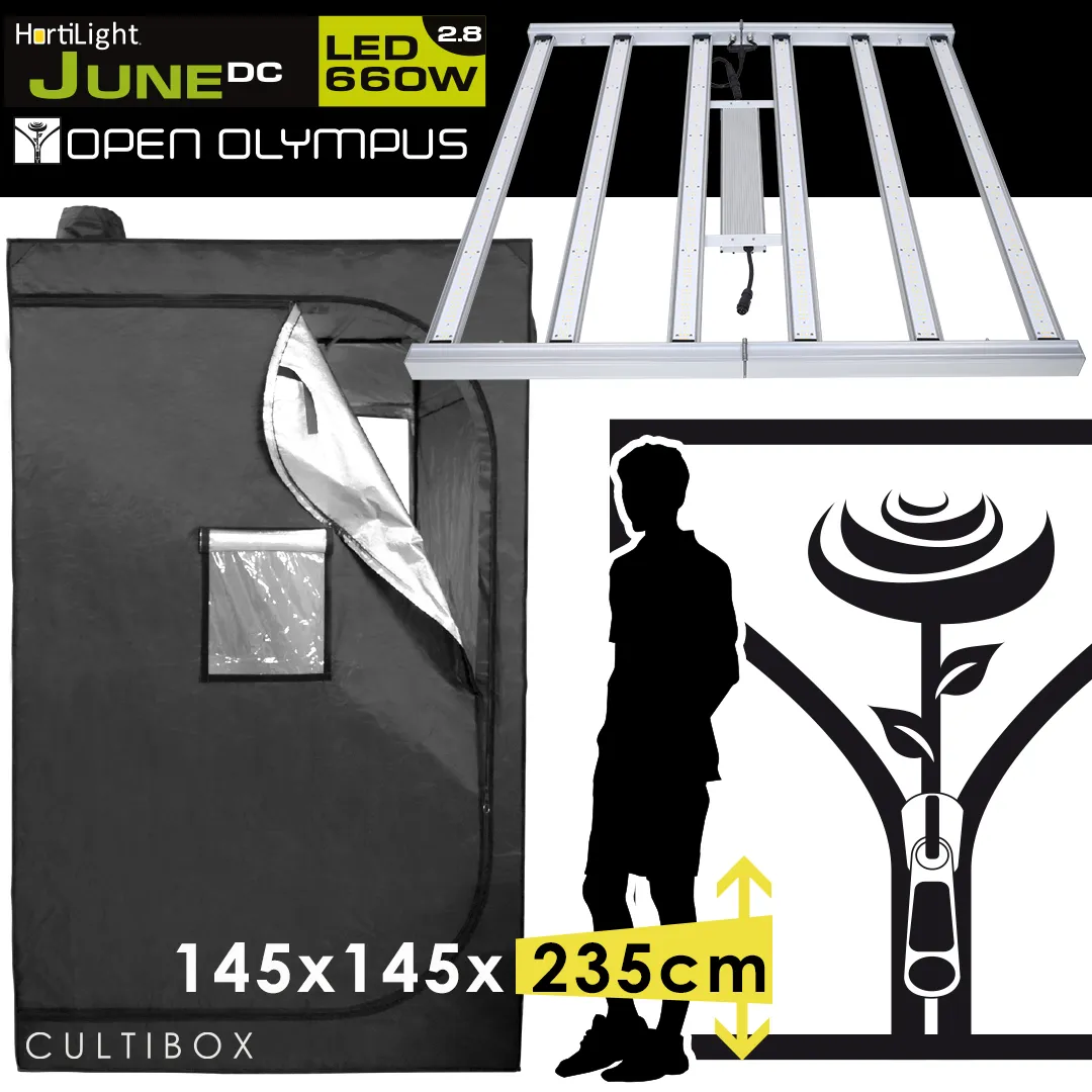 Kit armario Cultibox Olympus 145 x 145 x 235 cm con LED Hortilight June 660 W