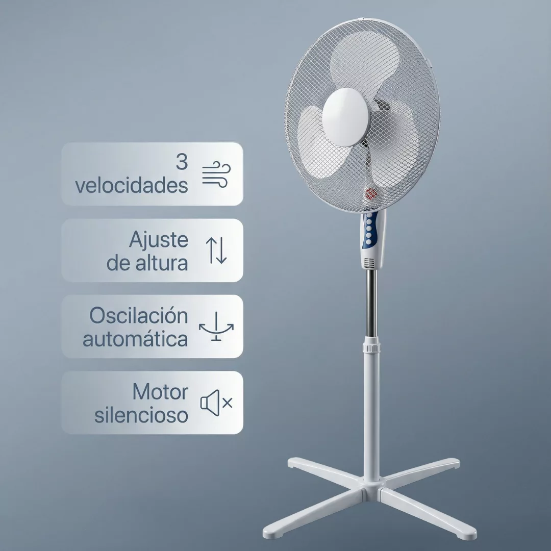 Ventilador de Pie Oscilante Vanguard 40cm - Alta Capacidad de Aire - Imagen 2