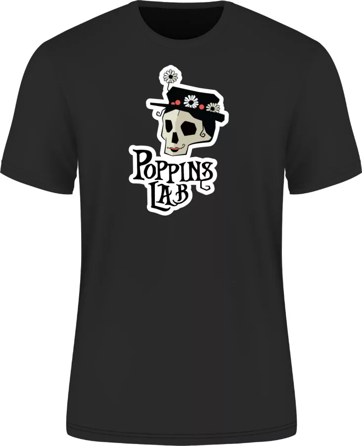 Camiseta negra 180 g/m² logo Poppins Lab todo color (XL)