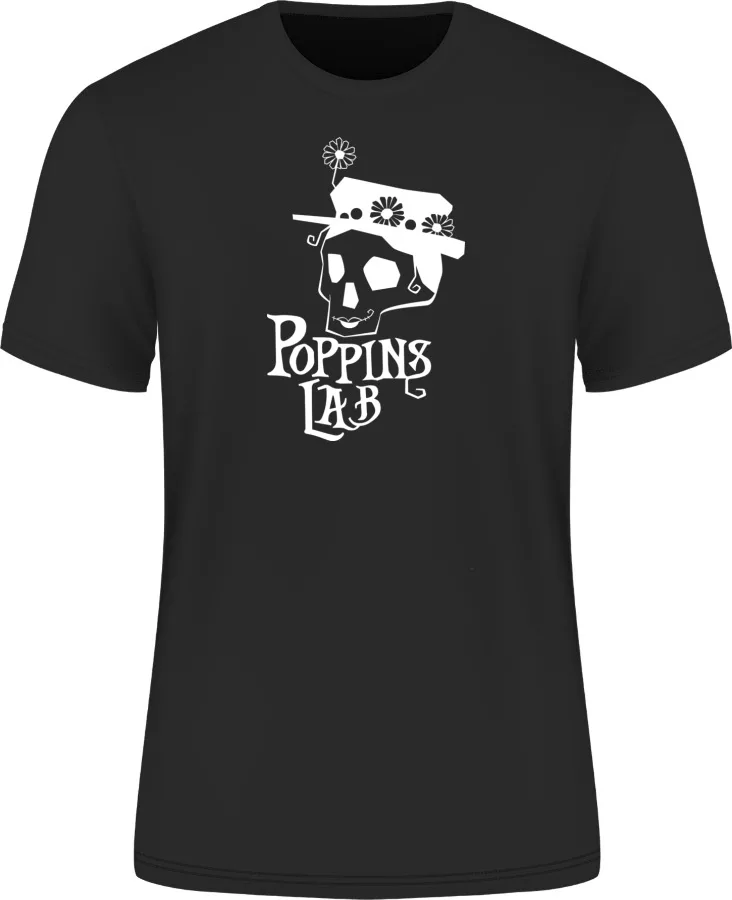 Camiseta negra 185 g/m² logo Poppins Lab blanco (XL)