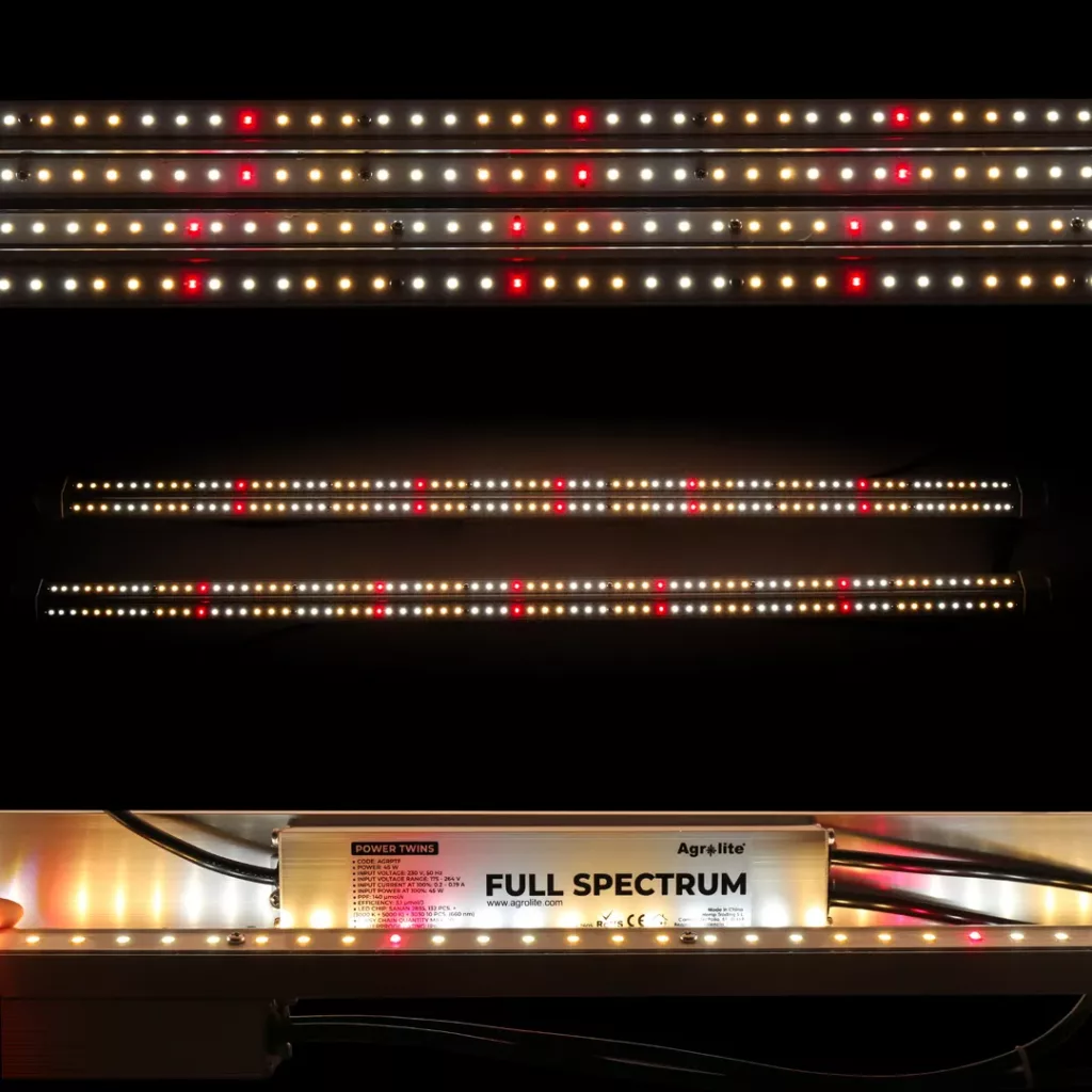 Barras LED Power Twins Full Spectrum 2 x 45 W 3,1 µmol/J - Agrolite — vista 3