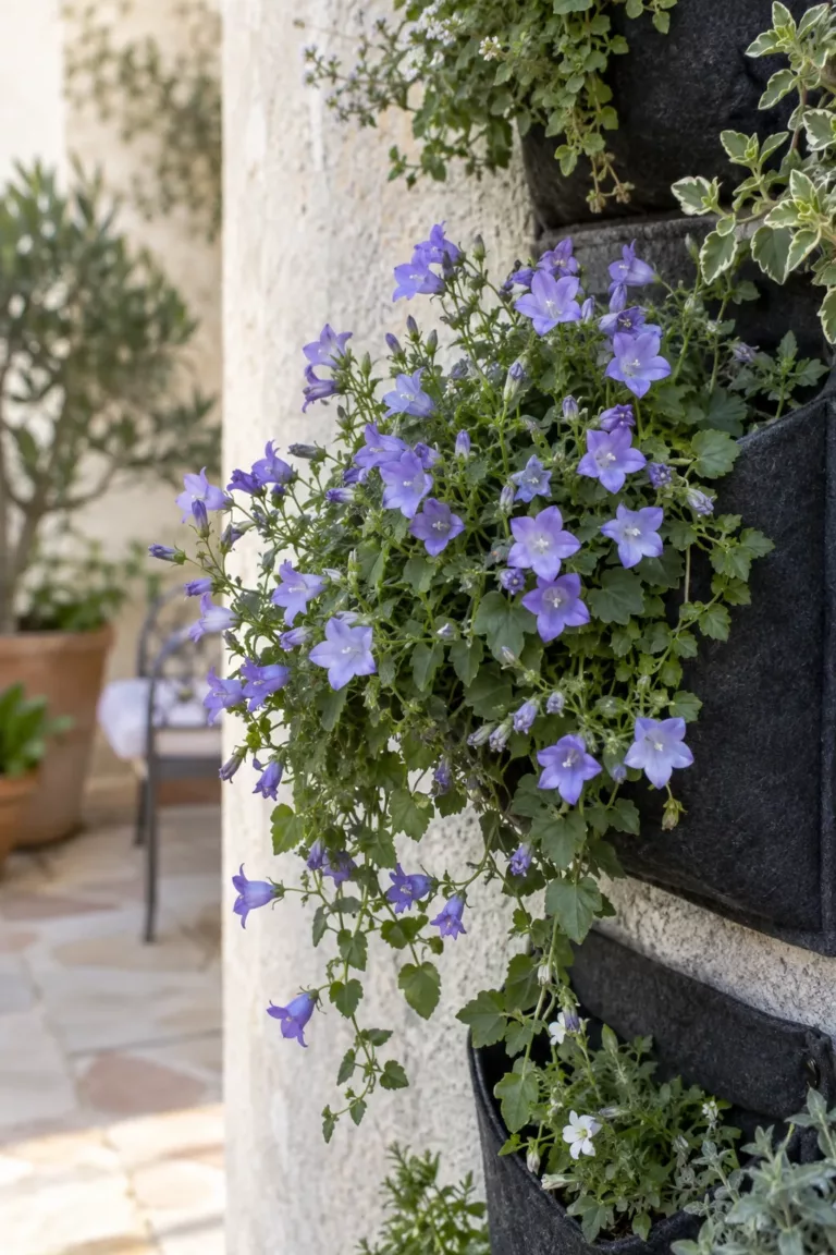 Campanula colgante con flores azules