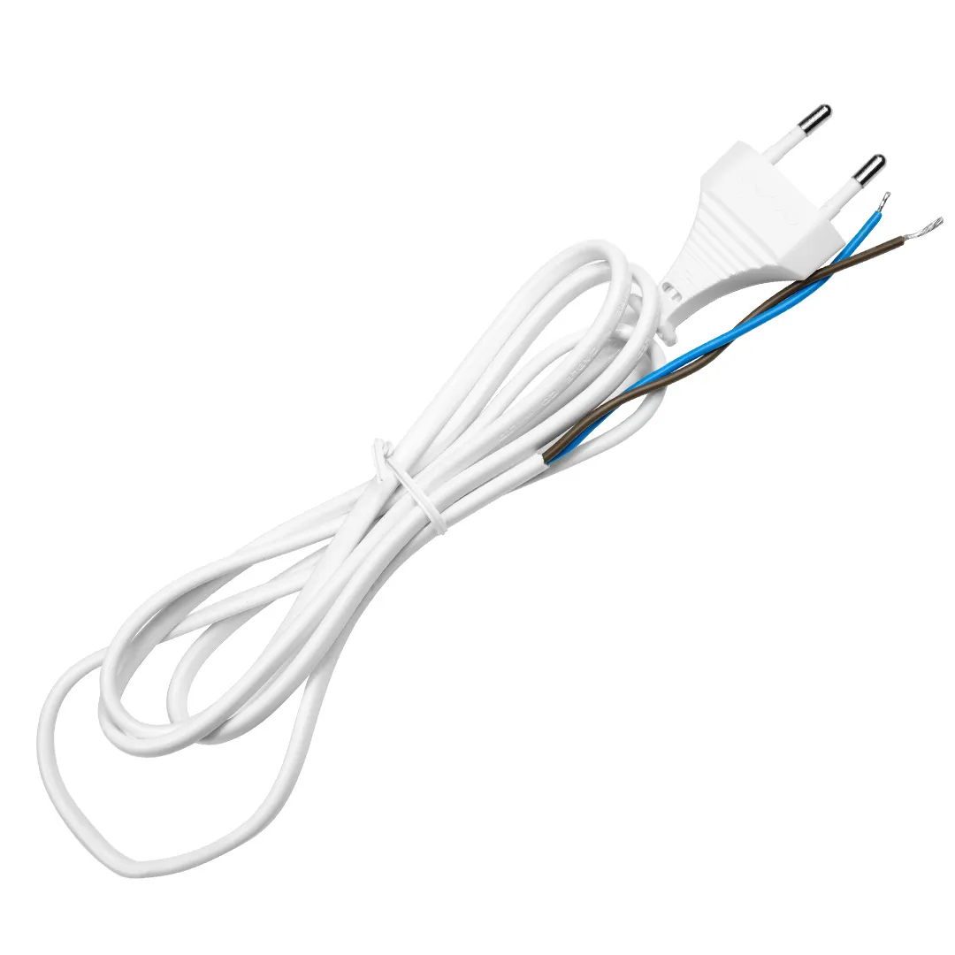 Clavija blanca con cable de 1,15 m de 2 hilos para equipos