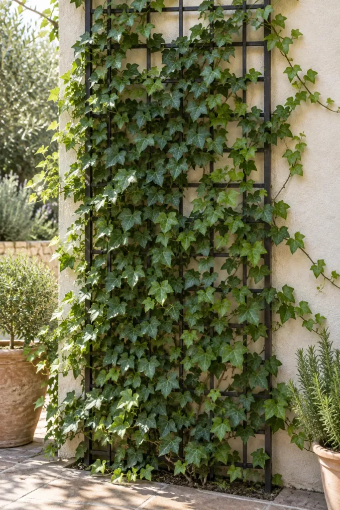Hiedra en un jardín vertical exterior