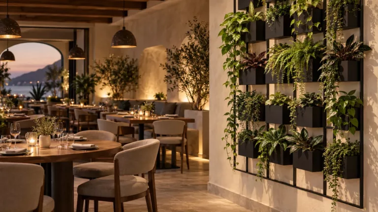 Jardín vertical modular en la sala de un restaurante