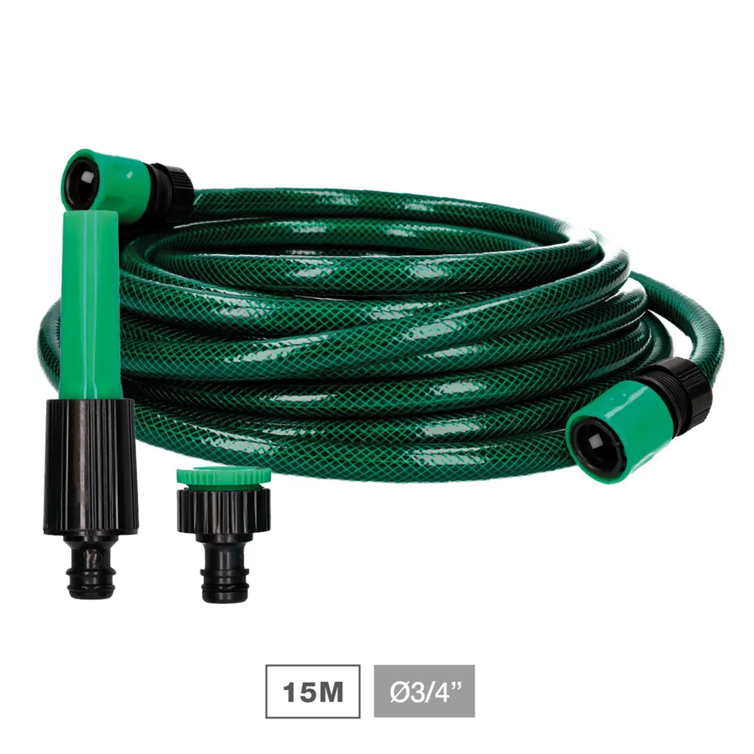 Kit de manguera de riego Ø3/4" de 19 mm y 15 m, 3 capas