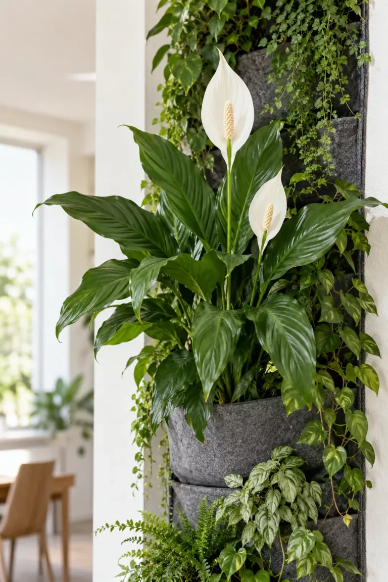 Spathiphyllum con flores blancas
