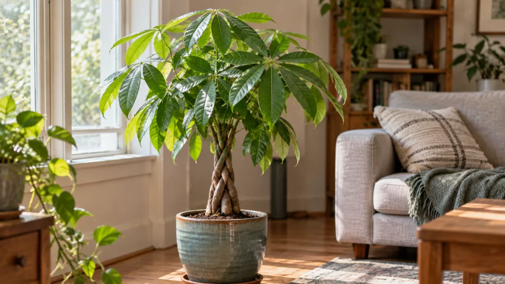 Árbol del dinero Pachira aquatica en un salón luminoso